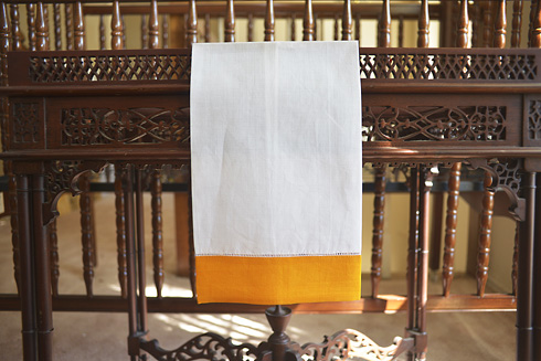 White Hemstitch Guest Towel with Tangelo border